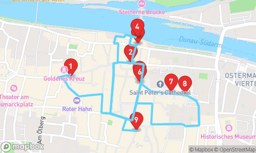 Historische Entdeckungsreise durch Regensburg tour map